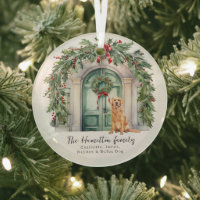 Front Door With Golden Retriever Christmas