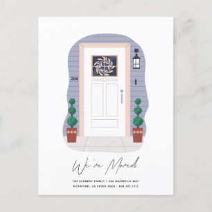 Front Door with House Number and Wreath Moving  Announcement Postcard