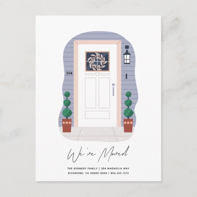 Front Door with House Number and Wreath Moving  Announcement Postcard (Front)