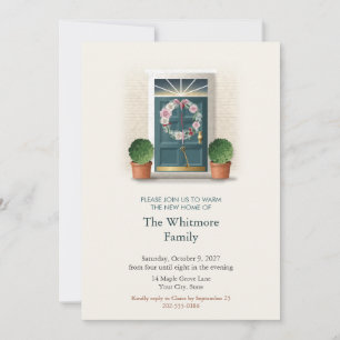 Front Door Wreath and Key Housewarming Invite