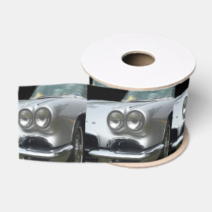 Front Drivers side of a classic silver corvette Grosgrain Ribbon
