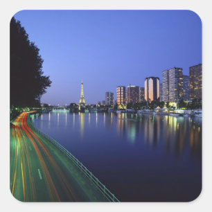 Front du Seine and Eiffel Tower, Paris, France 2 Square Sticker