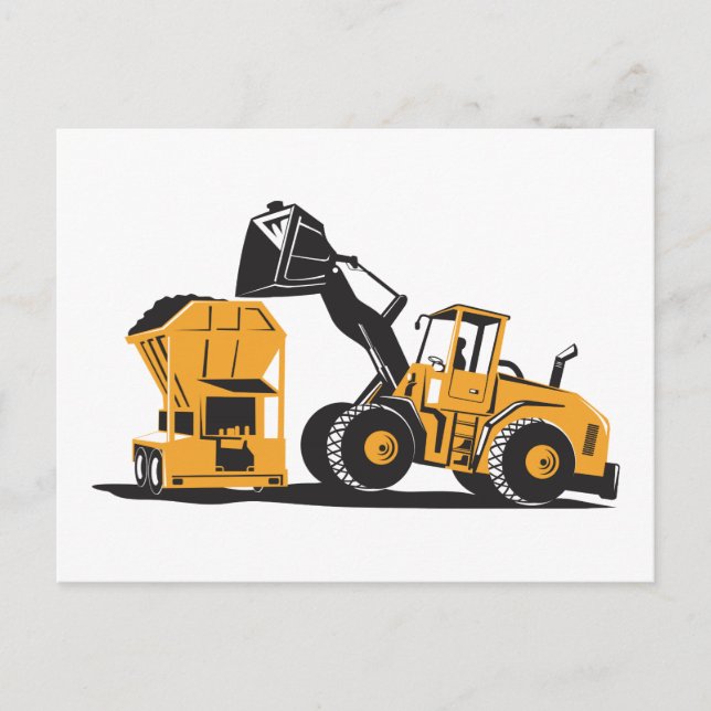 Front End Loader Digger Excavator Retro Postcard (Front)