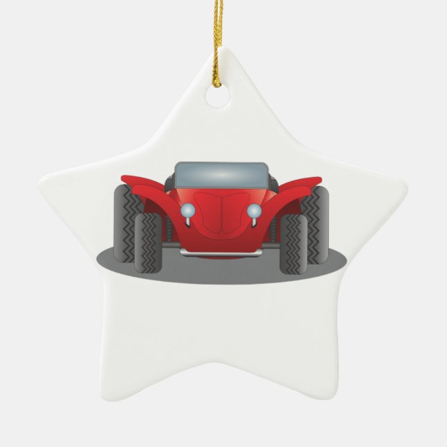 Front-Facing Red and Black Dune Buggy Ceramic Tree Decoration (Front)