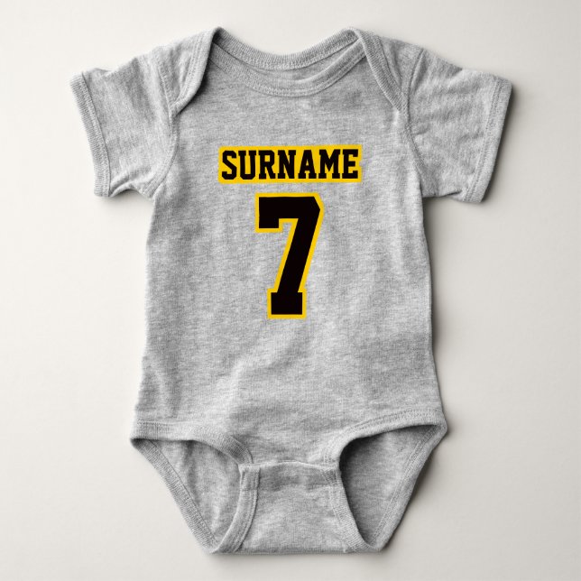 Front GRAY BLACK GOLD Crewneck Football Outfit Baby Bodysuit (Front)