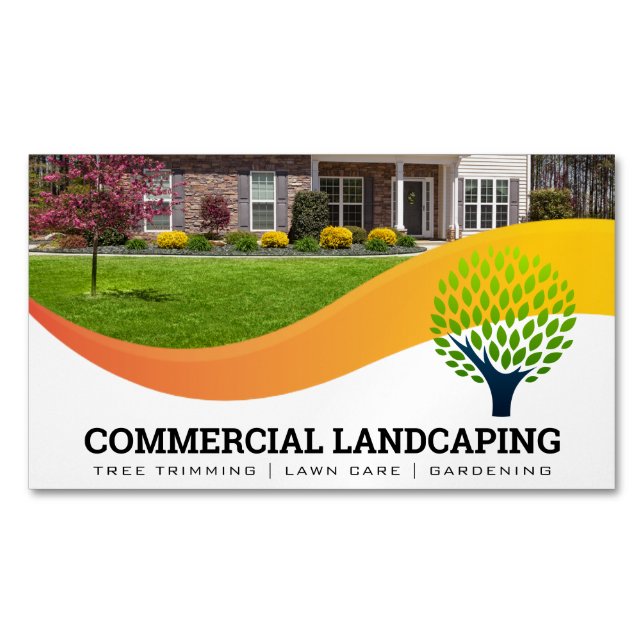 Front Lawn | Tree Logo | Landscaping Magnetic Business Card (Front)