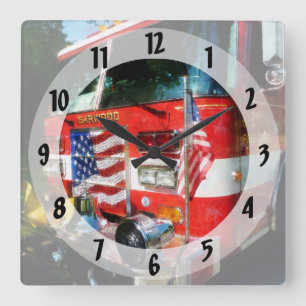 Front of Fire Engine Square Wall Clock