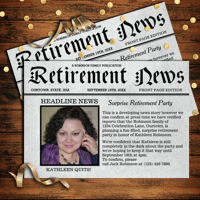 Front Page Newspaper Retirement Party Invitation (Creator Uploaded)