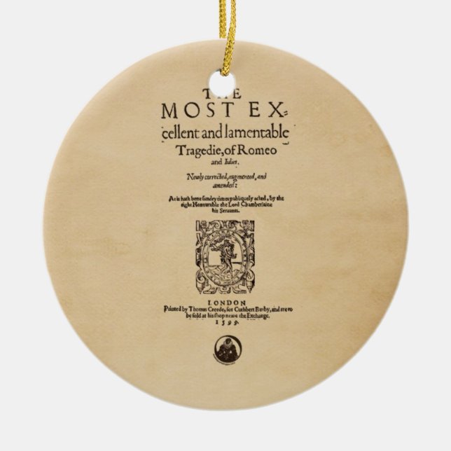 Front Piece to Romeo & Juliet Quarto (1599) Ceramic Tree Decoration (Front)