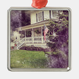 Front Porch and American Flag Metal Tree Decoration