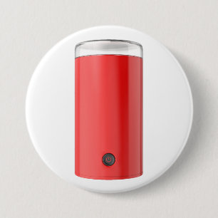 Front view of red electric coffee grinder 7.5 cm round badge