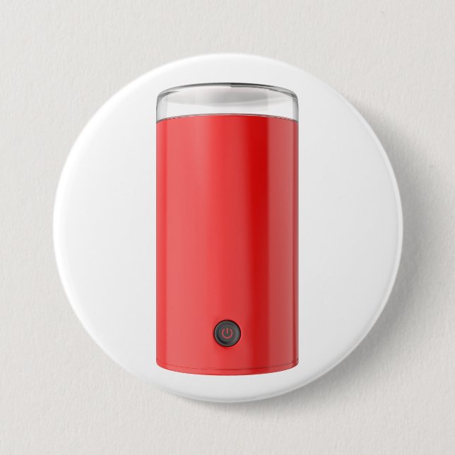 Front view of red electric coffee grinder 7.5 cm round badge (Front)