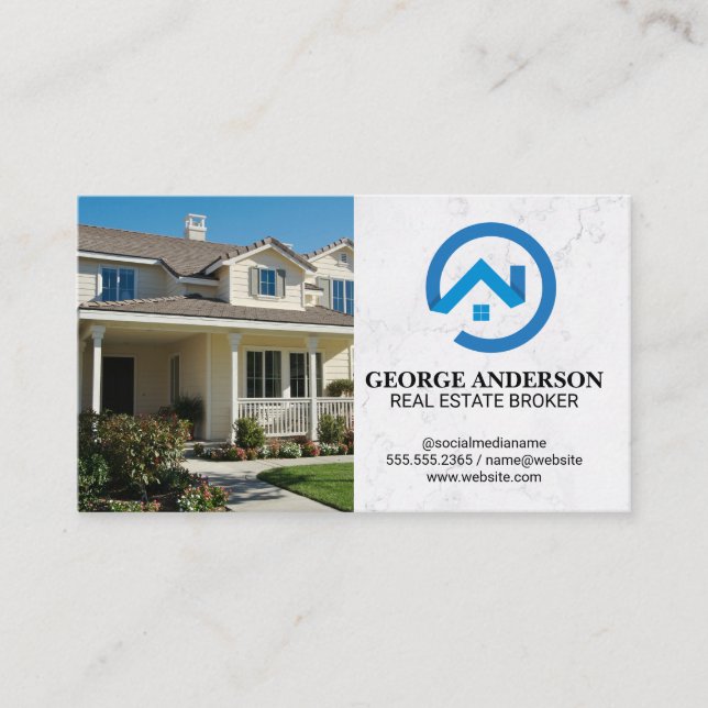 Front Yard Home | Modern Blue Real Estate Logo Business Card (Front)