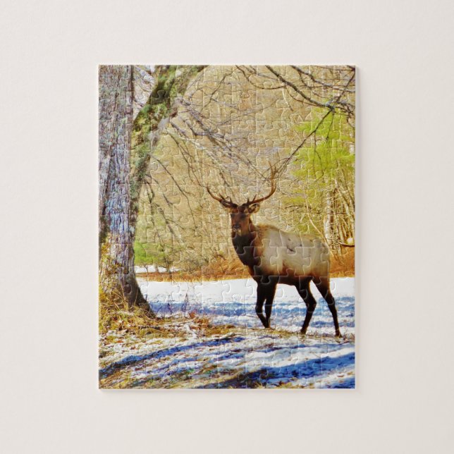 > frontal Bull elk in Snow Jigsaw Puzzle (Vertical)