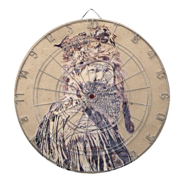 Frontier Man Pen and Ink Portrait Dartboard (Front)