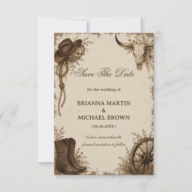 Frontier Prairie Rustic Western Save The Date (Front)