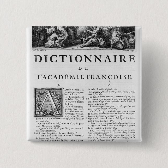 Frontispiece for the French Academy dictionary 15 Cm Square Badge (Front)