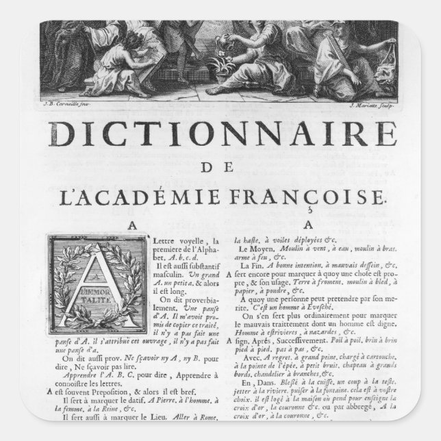 Frontispiece for the French Academy dictionary Square Sticker (Front)