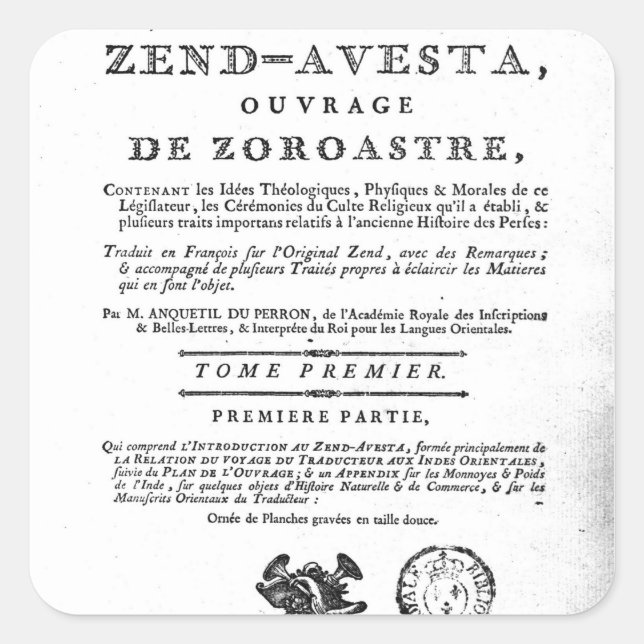 Frontispiece of an edition of the 'Zend Square Sticker (Front)