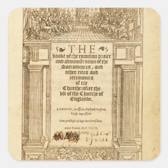 Frontispiece of 'The Book of Common Prayer' Square Sticker (Front)