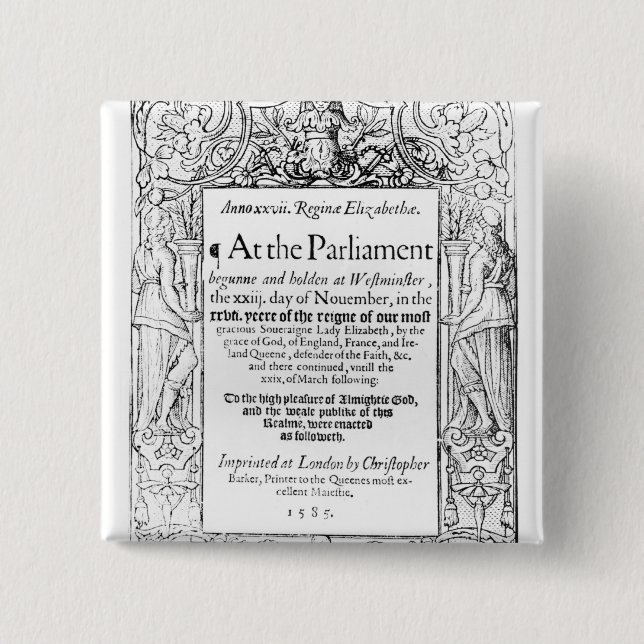 Frontispiece to an account of parliament 15 cm square badge (Front)