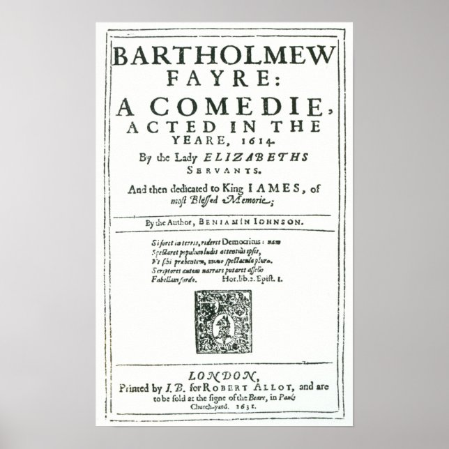 Frontispiece to 'Bartholomew Fair' Poster (Front)