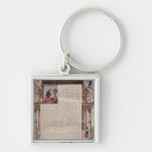 Frontispiece to Book I showing a page of text Key Ring