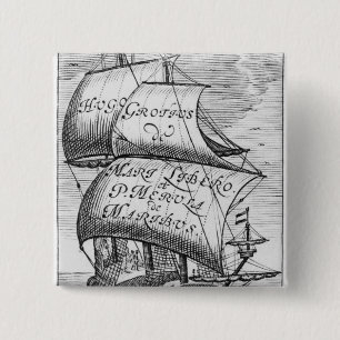 Frontispiece to 'De mari libero', by Hugo Grotius 15 Cm Square Badge