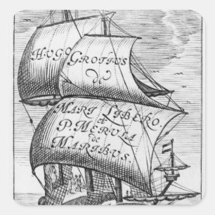 Frontispiece to 'De mari libero', by Hugo Grotius Square Sticker