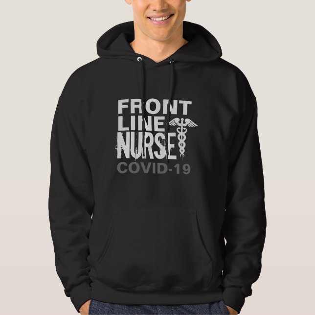 Frontline Nurse Covid 19 Medical Caduceus Black Hoodie (Front)