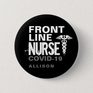 Frontline Nurse Typography Covid 19 Personalised 6 Cm Round Badge