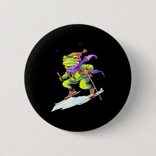 Frosch skiing skier ski winter snow 6 cm round badge