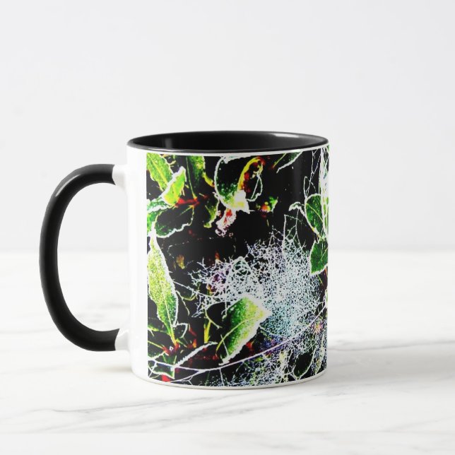 frost and cobwebs holly and berries for christmas mug (Left)