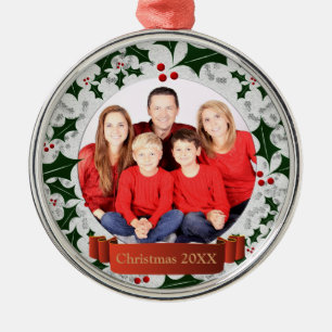 Frost and Holly Wreath Photo Frame Metal Ornament