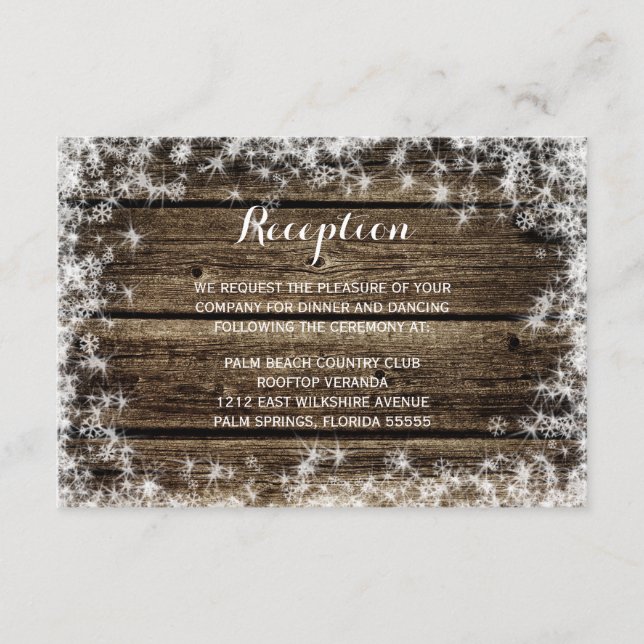 Frost Bite Barn Wood Winter Wedding Reception Enclosure Card (Front)