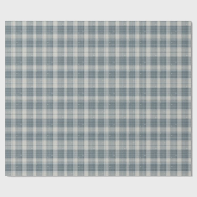 Frost Blue & Cream Snowflake Plaid Wrapping Paper (Flat)