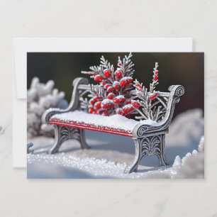 Frost-Covered Bench in Snowy Setting Holiday Card
