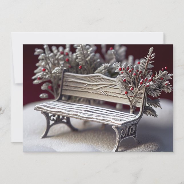 Frost-Covered Bench with Winterberries Holiday Card (Front)