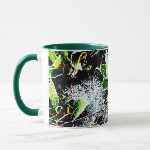 frost covered holly and cobweb photo mug
