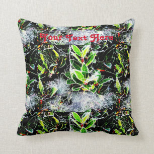 frost covered holly berries and cobwebs christmas cushion