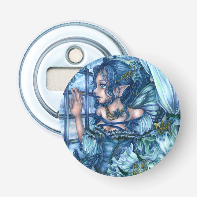 Frost Fairy Girl's View of a Sapphire Winter Bottle Opener (Front)
