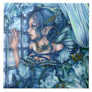Frost Fairy Girl's View of a Sapphire Winter Ceramic Tile