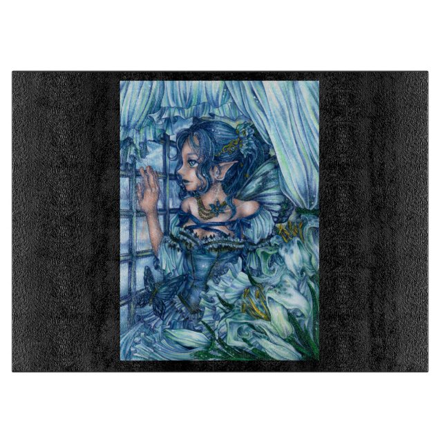 Frost Fairy Girl's View of a Sapphire Winter Cutting Board (Front)