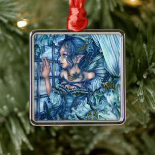 Frost Fairy Girl's View of a Sapphire Winter Metal Ornament