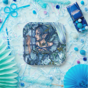 Frost Fairy Girl's View of a Sapphire Winter Paper Plate