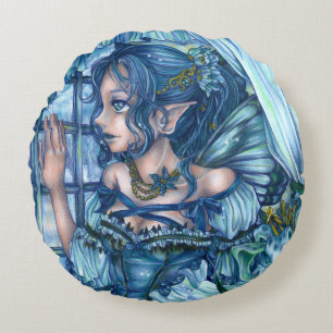 Frost Fairy Girl's View of a Sapphire Winter Round Cushion