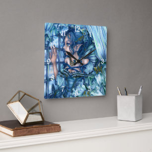 Frost Fairy Girl's View of a Sapphire Winter Square Wall Clock