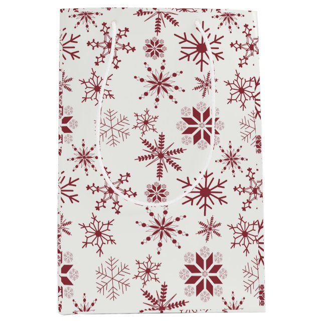 Frost & Flourish Snowflakes – Crimson Medium Gift Bag (Front)