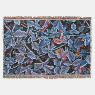 Frost on autumn leaves, Oregon Throw Blanket
