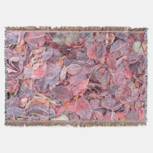 Frost on fallen leaves, Fall colours, Mill Creek Throw Blanket (Front)